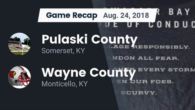Watch this highlight video of the Pulaski County (Somerset, KY) football team in its game Recap: Pulaski County  vs. Wayne County  2018 on Aug 24, 2018