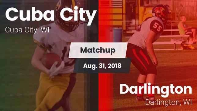 Watch this highlight video of the Cuba City (WI) football team in its game Matchup: Cuba City vs. Darlington  2018 on Aug 31, 2018