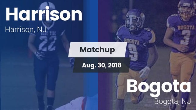 Watch this highlight video of the Harrison (NJ) football team in its game Matchup: Harrison vs. Bogota  2018 on Aug 30, 2018