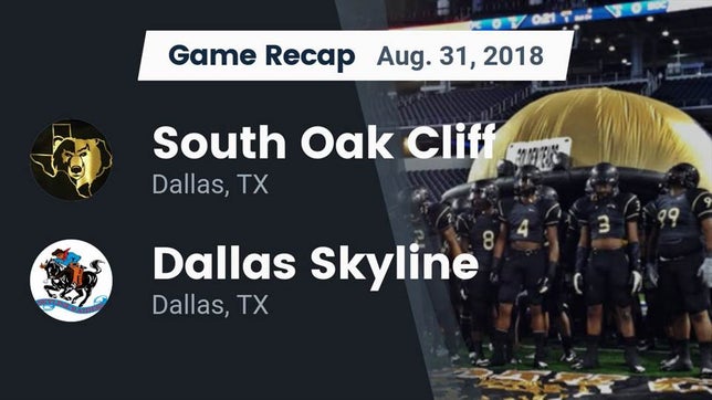 Watch this highlight video of the South Oak Cliff (Dallas, TX) football team in its game Recap: South Oak Cliff  vs. Dallas Skyline  2018 on Aug 31, 2018