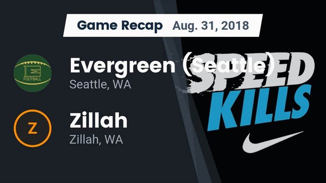 Watch this highlight video of the Evergreen (Seattle, WA) football team in its game Recap: Evergreen  (Seattle) vs. Zillah  2018 on Aug 31, 2018