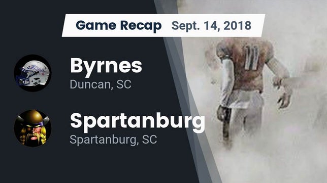 Watch this highlight video of the Byrnes (Duncan, SC) football team in its game Recap: Byrnes  vs. Spartanburg  2018 on Sep 13, 2018