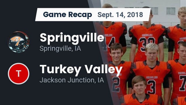 Watch this highlight video of the Springville (IA) football team in its game Recap: Springville  vs. Turkey Valley  2018 on Sep 14, 2018
