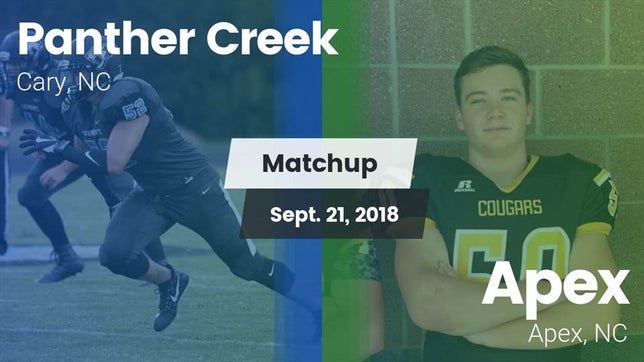 Watch this highlight video of the Panther Creek (Cary, NC) football team in its game Matchup: Panther Creek vs. Apex  2018 on Sep 21, 2018