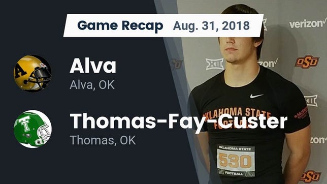 Watch this highlight video of the Alva (OK) football team in its game Recap: Alva  vs. Thomas-Fay-Custer  2018 on Aug 31, 2018
