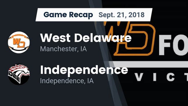 Watch this highlight video of the West Delaware (Manchester, IA) football team in its game Recap: West Delaware  vs. Independence  2018 on Sep 21, 2018