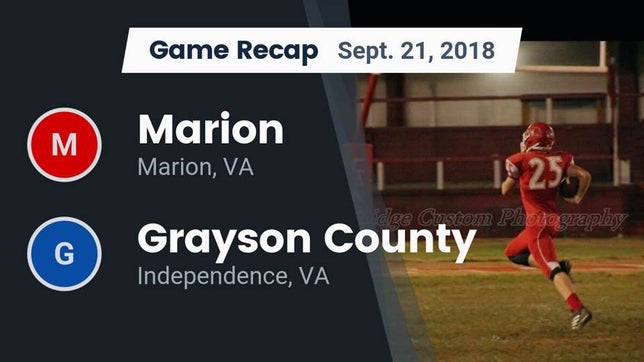 Watch this highlight video of the Marion (VA) football team in its game Recap: Marion  vs. Grayson County  2018 on Sep 21, 2018