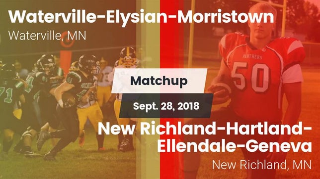 Watch this highlight video of the Waterville-Elysian-Morristown (Waterville, MN) football team in its game Matchup: Waterville-Elysian-M vs. New Richland-Hartland-Ellendale-Geneva  2018 on Sep 28, 2018