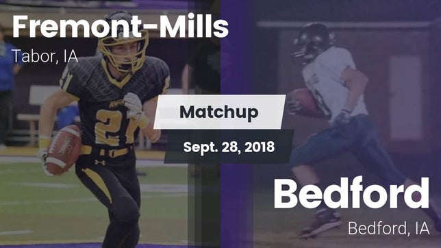 Watch this highlight video of the Fremont-Mills (Tabor, IA) football team in its game Matchup: Fremont-Mills vs. Bedford  2018 on Sep 28, 2018