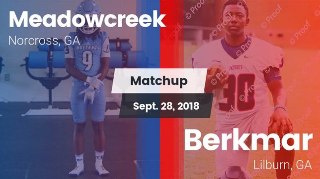 Watch this highlight video of the Meadowcreek (Norcross, GA) football team in its game Matchup: Meadowcreek High vs. Berkmar  2018 on Sep 28, 2018