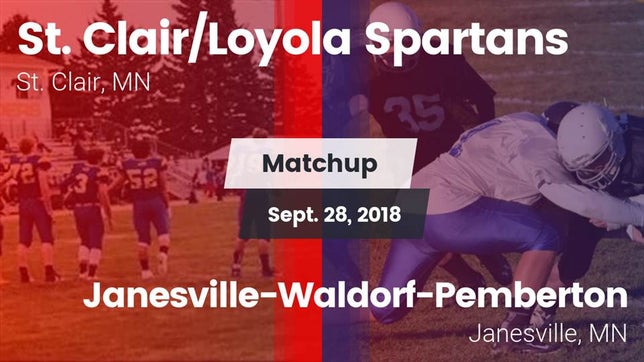 Watch this highlight video of the St. Clair (MN) football team in its game Matchup: St. Clair/Loyola Spa vs. Janesville-Waldorf-Pemberton  2018 on Sep 28, 2018