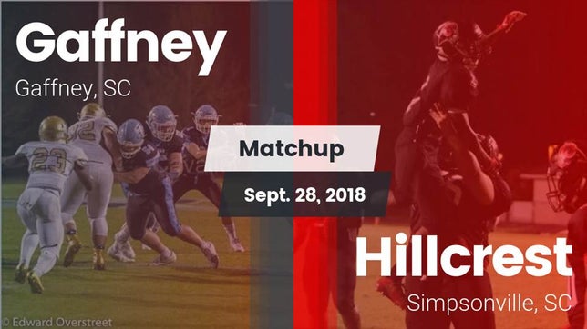 Watch this highlight video of the Gaffney (SC) football team in its game Matchup: Gaffney vs. Hillcrest  2018 on Sep 28, 2018