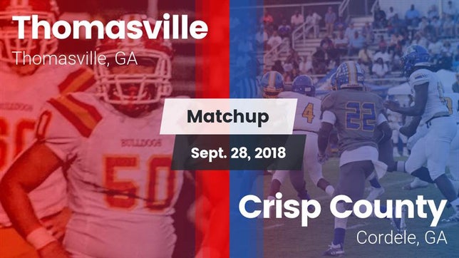 Watch this highlight video of the Thomasville (GA) football team in its game Matchup: Thomasville vs. Crisp County  2018 on Sep 28, 2018