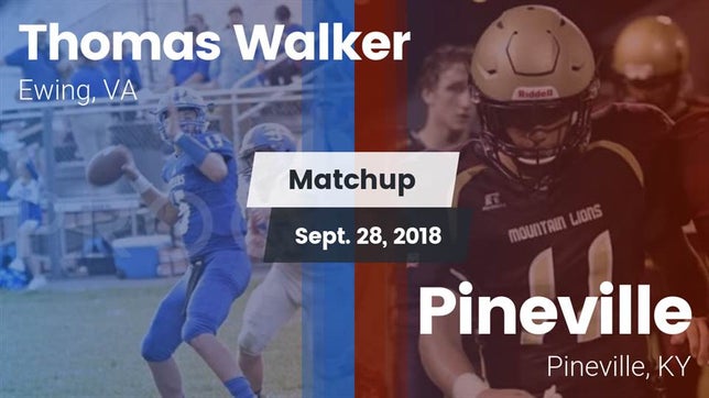 Watch this highlight video of the Thomas Walker (Ewing, VA) football team in its game Matchup: Walker vs. Pineville  2018 on Sep 28, 2018