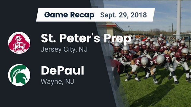 Watch this highlight video of the St. Peter's Prep (Jersey City, NJ) football team in its game Recap: St. Peter's Prep  vs. DePaul  2018 on Sep 29, 2018