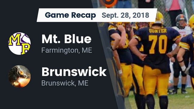 Watch this highlight video of the Mt. Blue (Farmington, ME) football team in its game Recap: Mt. Blue  vs. Brunswick  2018 on Sep 28, 2018