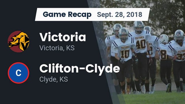 Watch this highlight video of the Victoria (KS) football team in its game Recap: Victoria  vs. Clifton-Clyde  2018 on Sep 28, 2018