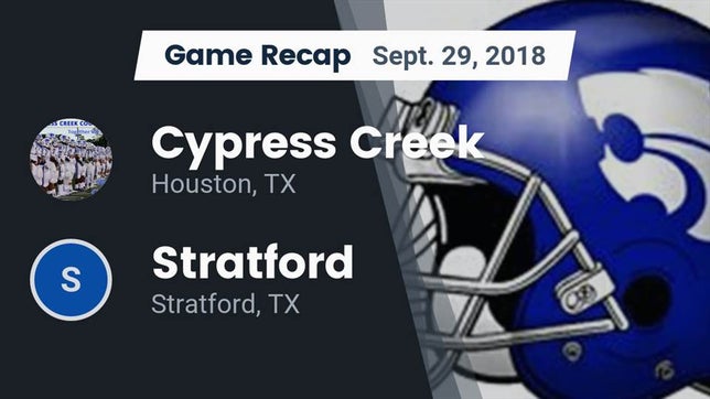 Watch this highlight video of the Cypress Creek (Houston, TX) football team in its game Recap: Cypress Creek  vs. Stratford  2018 on Sep 29, 2018