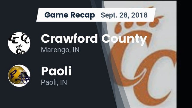 Watch this highlight video of the Crawford County (Marengo, IN) football team in its game Recap: Crawford County  vs. Paoli  2018 on Sep 28, 2018