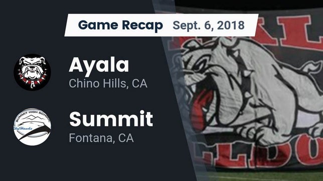 Watch this highlight video of the Ayala (Chino Hills, CA) football team in its game Recap: Ayala  vs. Summit  2018 on Sep 6, 2018