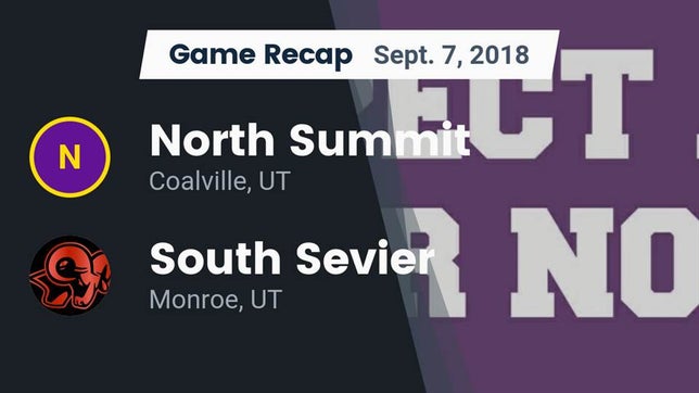 Watch this highlight video of the North Summit (Coalville, UT) football team in its game Recap: North Summit  vs. South Sevier  2018 on Sep 7, 2018