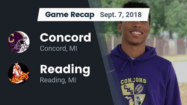 Watch this highlight video of the Concord (MI) football team in its game Recap: Concord  vs. Reading  2018 on Sep 7, 2018