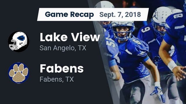 Watch this highlight video of the Lake View (San Angelo, TX) football team in its game Recap: Lake View  vs. Fabens  2018 on Sep 7, 2018