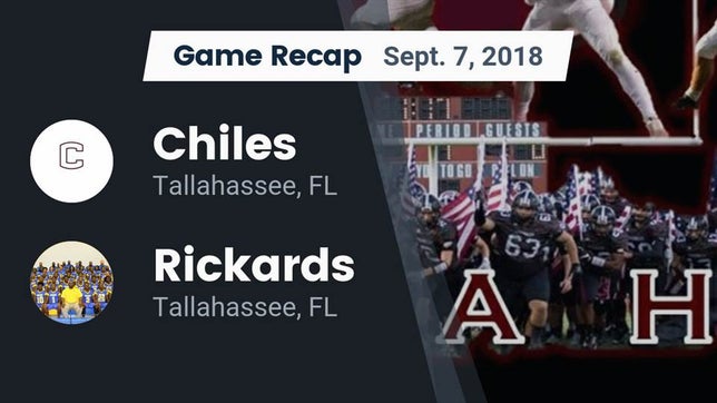 Watch this highlight video of the Chiles (Tallahassee, FL) football team in its game Recap: Chiles  vs. Rickards  2018 on Sep 7, 2018