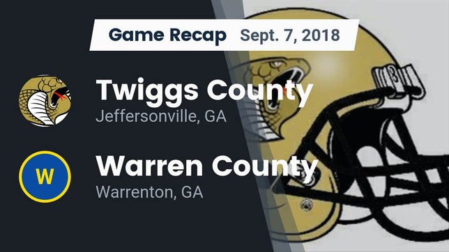 Watch this highlight video of the Twiggs County (Jeffersonville, GA) football team in its game Recap: Twiggs County  vs. Warren County  2018 on Sep 7, 2018