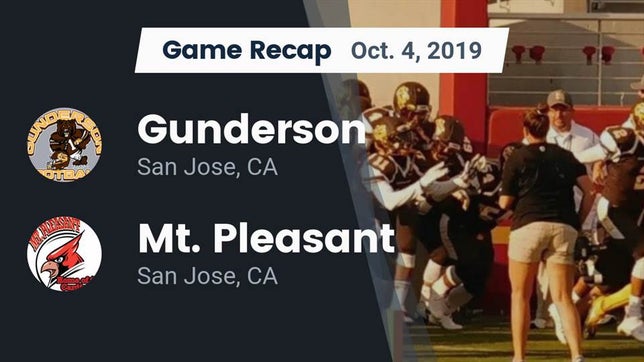 Watch this highlight video of the Gunderson (San Jose, CA) football team in its game Recap: Gunderson  vs. Mt. Pleasant  2019 on Oct 3, 2019