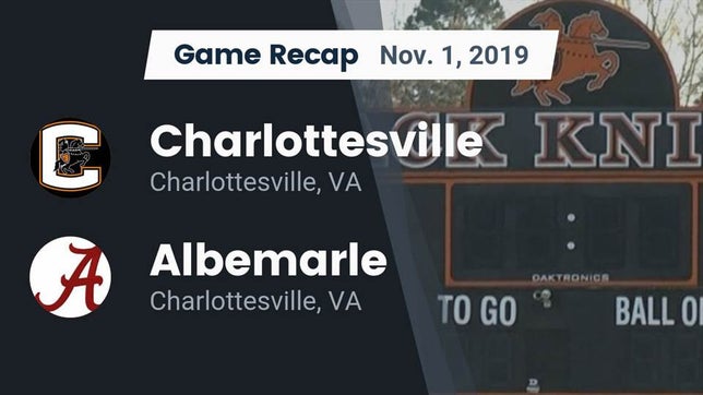 Watch this highlight video of the Charlottesville (VA) football team in its game Recap: Charlottesville  vs. Albemarle  2019 on Nov 1, 2019