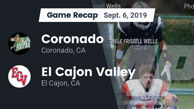 Watch this highlight video of the Coronado (CA) football team in its game Recap: Coronado  vs. El Cajon Valley  2019 on Sep 6, 2019