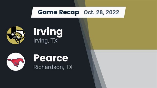 Watch this highlight video of the Irving (TX) football team in its game Recap: Irving  vs. Pearce  2022 on Oct 28, 2022