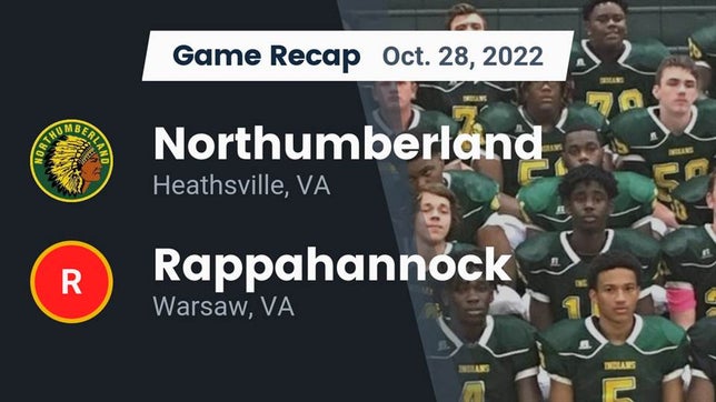 Watch this highlight video of the Northumberland (Heathsville, VA) football team in its game Recap: Northumberland  vs. Rappahannock  2022 on Oct 28, 2022