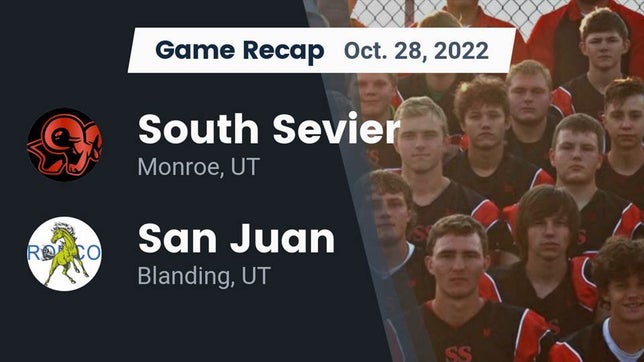 Watch this highlight video of the South Sevier (Monroe, UT) football team in its game Recap: South Sevier  vs. San Juan  2022 on Oct 28, 2022