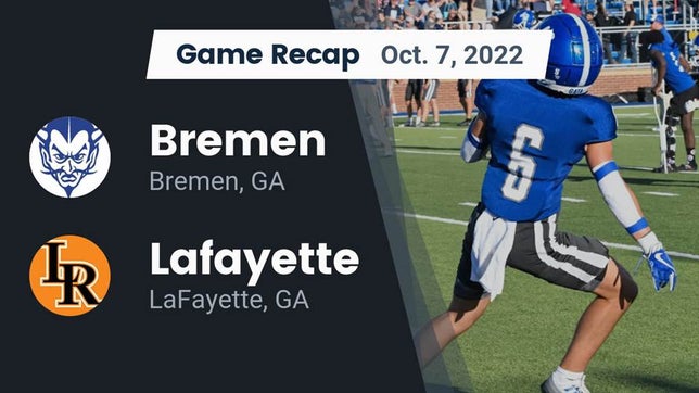 Watch this highlight video of the Bremen (GA) football team in its game Recap: Bremen  vs. Lafayette  2022 on Oct 7, 2022