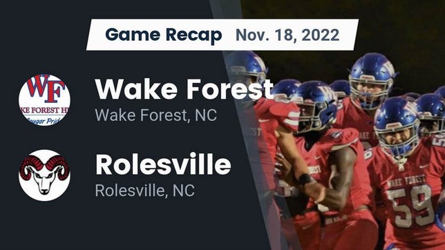 Watch this highlight video of the Wake Forest (NC) football team in its game Recap: Wake Forest  vs. Rolesville  2022 on Nov 18, 2022