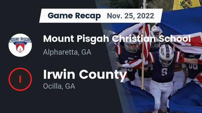Watch this highlight video of the Mount Pisgah Christian (Johns Creek, GA) football team in its game Recap: Mount Pisgah Christian School vs. Irwin County  2022 on Nov 25, 2022