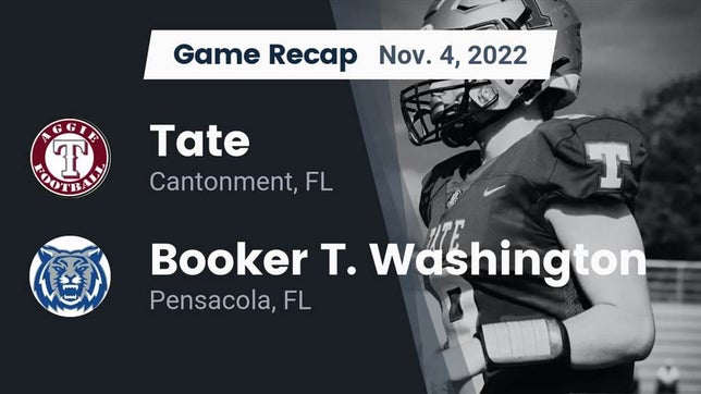 Watch this highlight video of the Tate (Cantonment, FL) football team in its game Recap: Tate  vs. Booker T. Washington  2022 on Nov 4, 2022