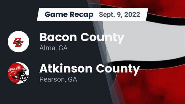 Watch this highlight video of the Bacon County (Alma, GA) football team in its game Recap: Bacon County  vs. Atkinson County  2022 on Sep 9, 2022
