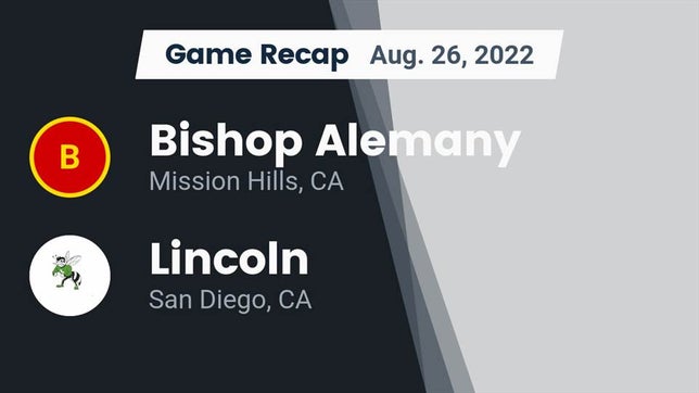 Watch this highlight video of the Alemany (Mission Hills, CA) football team in its game Recap: Bishop Alemany  vs. Lincoln  2022 on Aug 26, 2022