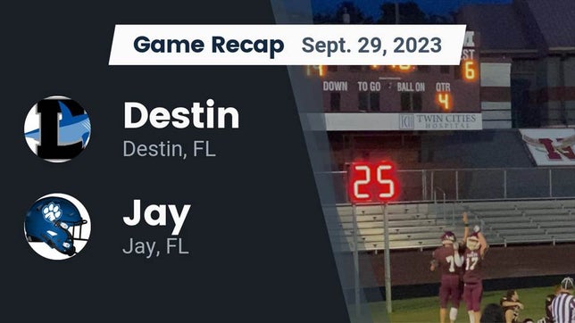 Watch this highlight video of the Destin (FL) football team in its game Recap: Destin  vs. Jay  2023 on Sep 29, 2023