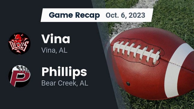 Watch this highlight video of the Vina (AL) football team in its game Recap: Vina  vs. Phillips  2023 on Oct 6, 2023