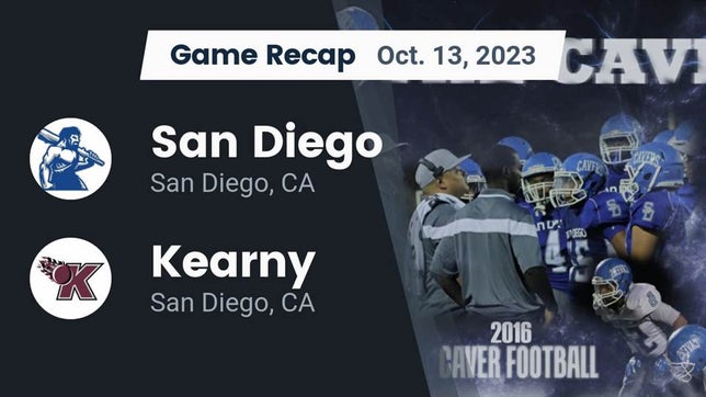 Watch this highlight video of the San Diego (CA) football team in its game Recap: San Diego  vs. Kearny  2023 on Oct 13, 2023