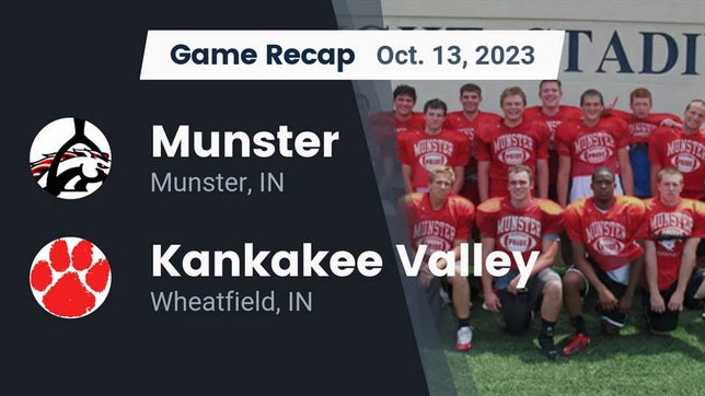 Watch this highlight video of the Munster (IN) football team in its game Recap: Munster  vs. Kankakee Valley  2023 on Oct 13, 2023