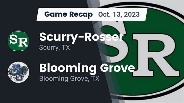 Watch this highlight video of the Scurry-Rosser (Scurry, TX) football team in its game Recap: Scurry-Rosser  vs. Blooming Grove  2023 on Oct 13, 2023