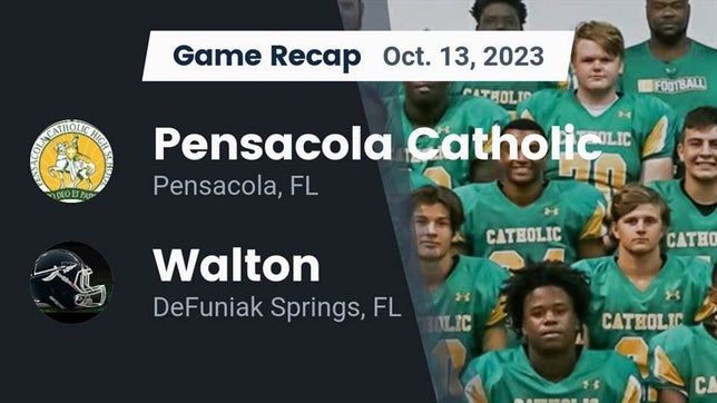 Watch this highlight video of the Pensacola Catholic (Pensacola, FL) football team in its game Recap: Pensacola Catholic  vs. Walton  2023 on Oct 13, 2023