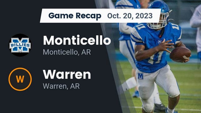Watch this highlight video of the Monticello (AR) football team in its game Recap: Monticello  vs. Warren  2023 on Oct 20, 2023