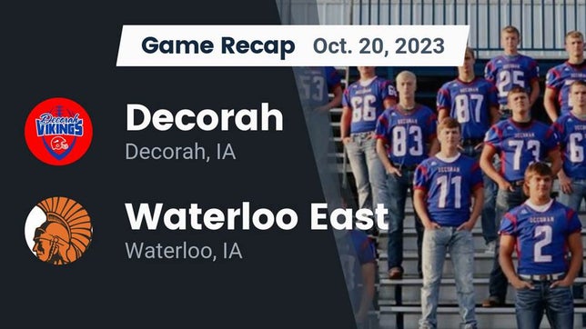 Watch this highlight video of the Decorah-North Winneshiek (Decorah, IA) football team in its game Recap: Decorah  vs. Waterloo East  2023 on Oct 20, 2023