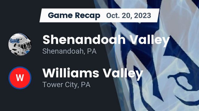 Watch this highlight video of the Shenandoah Valley (Shenandoah, PA) football team in its game Recap: Shenandoah Valley  vs. Williams Valley  2023 on Oct 20, 2023